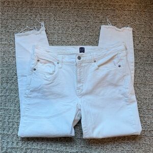 GAP White Cropped Frayed-Hem Women's Jeans